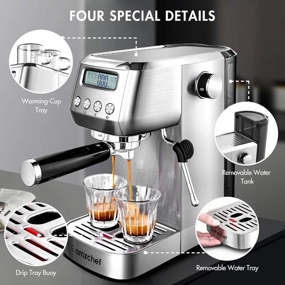 New in Box! Espresso Machine - 20bar, Milk Frother, LCD Control Panel, Adj. Temp - Picture 2 of 16